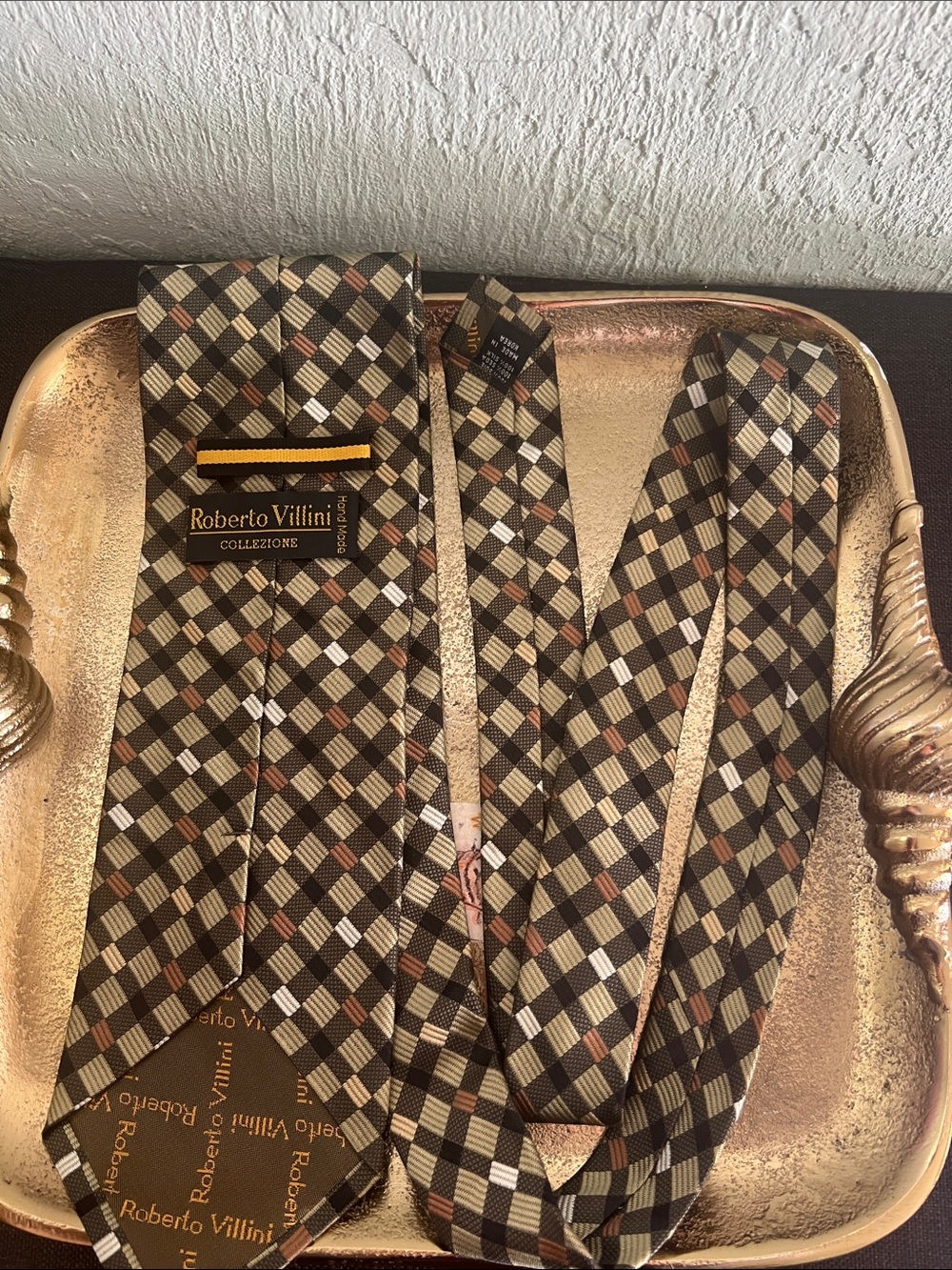 #2178**Brown Plaid Men's Tie - Classic Check Pattern - Picture 1 of 17